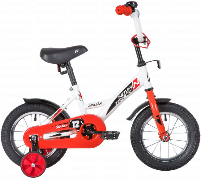 Велосипед детский 12" Novatrack Strike рама 5" сталь (барабанный) 1скор белый/красный