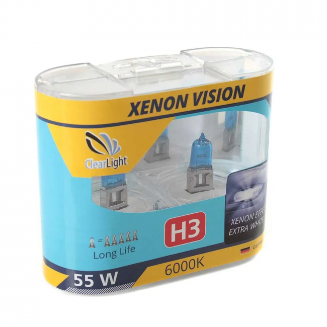 Лампы авто головные галогенные Clearlight XenonVision 12V H3 6000K 55W 2шт MLH3XV