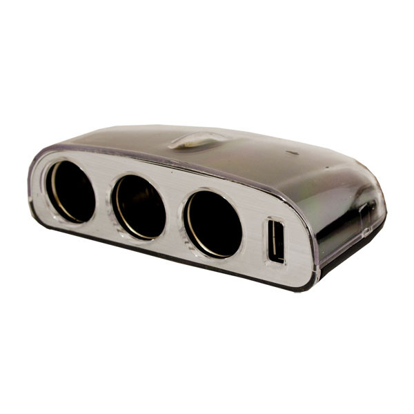 Разветвитель на 3 Olesson In-Car 1636 + 2USB 12/24v черный