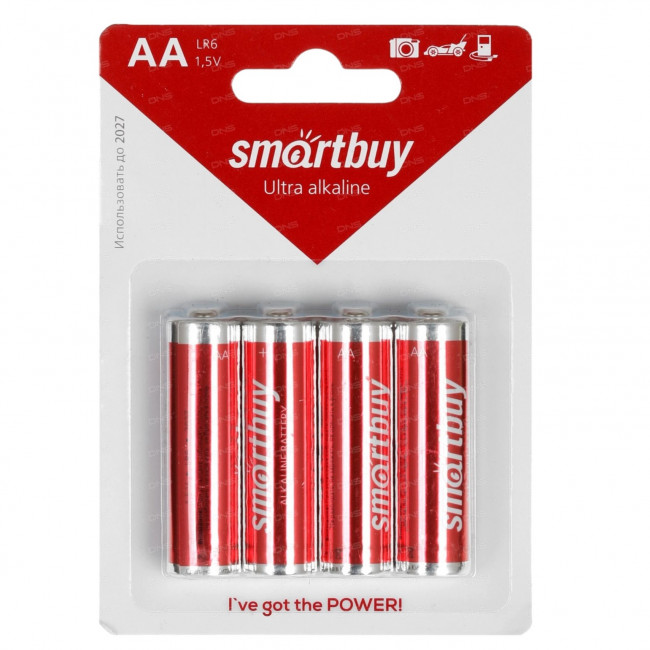 Батарейки Smartbuy LR6/AA/MN1500/E91/KAA/AM3 4BL алкалиновые (щелочные) 4шт SBBA-2A04B