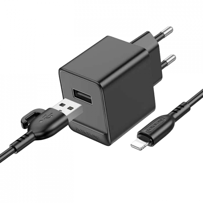 Блок сетевой USB 1x + кабель USB-Lightning комплект Borofone 2,1A 10,5Вт BAS11A черный