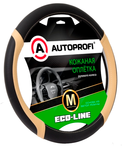 Оплетка на руль Autoprofi Eco-Line экокожа 37-39см М черная/бежевая EL-2504 BK/BE