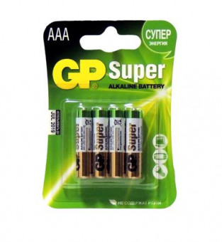 Батарейки GP Super LR03 AAA 4BL алкалиновые (щелочные) 4шт GP24A-2UE4/GP24A-2CR4
